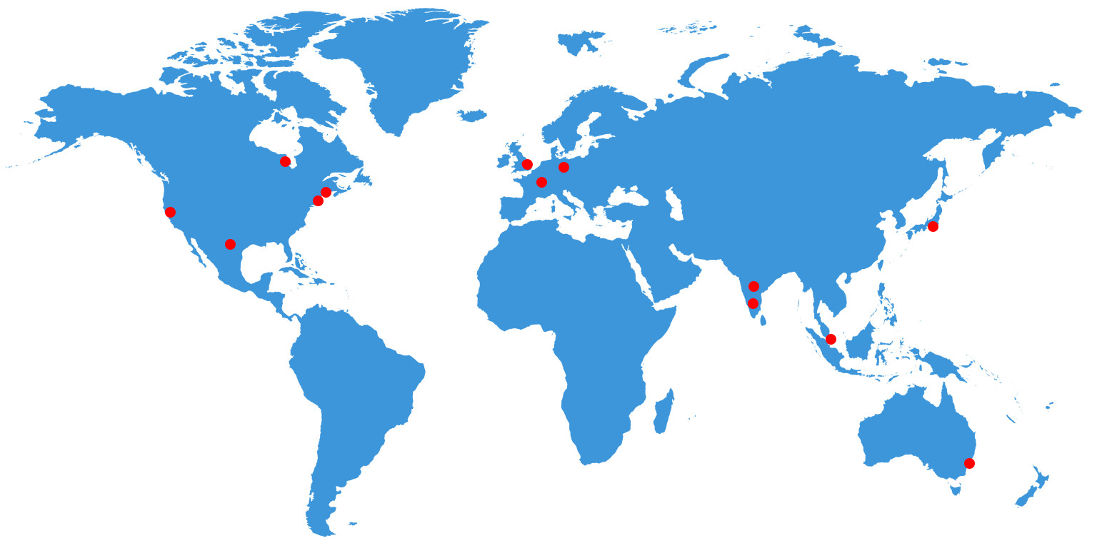 World map of people who’ve attended our meetings